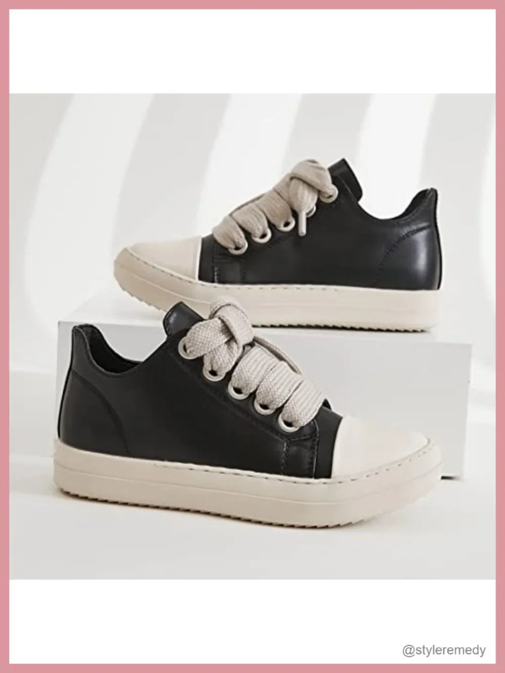 Women's PU Leather Low Top Platform Sneakers with Thick Laces Comfort Walking